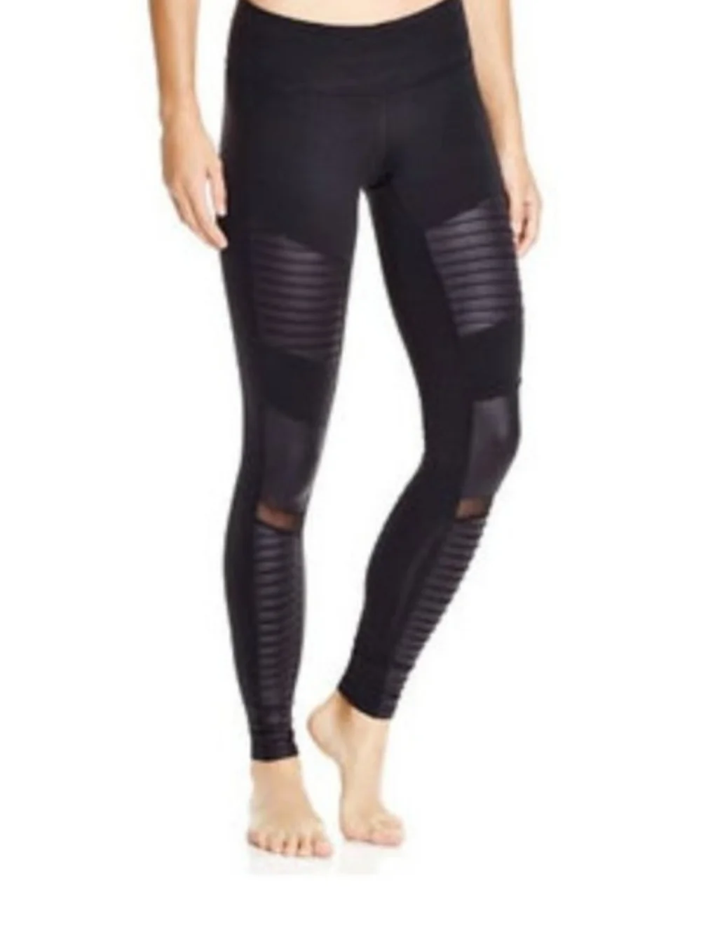 Alo Mid Rise Full Length Moto Legging In Airsoft Charcoal/Maroon, M